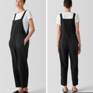 Eileen Fisher Garment-Dyed Utility Organic Cotton Overalls black XS small